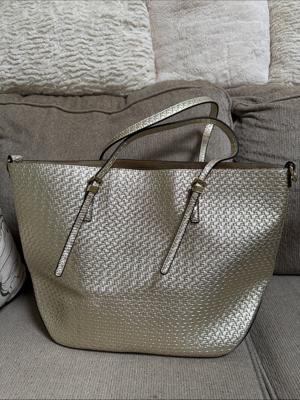 Metallic Gold Woven Tote Bag
